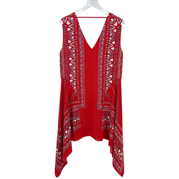 BCBG Maxazria Red V-Neck Handkerchief Hem Sleeveless Dress Women’s Medium - Picture 5 of 11